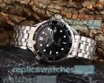 Top Quality Clone Omega Seamaster Black Dial Stainless Steel Men's Watch